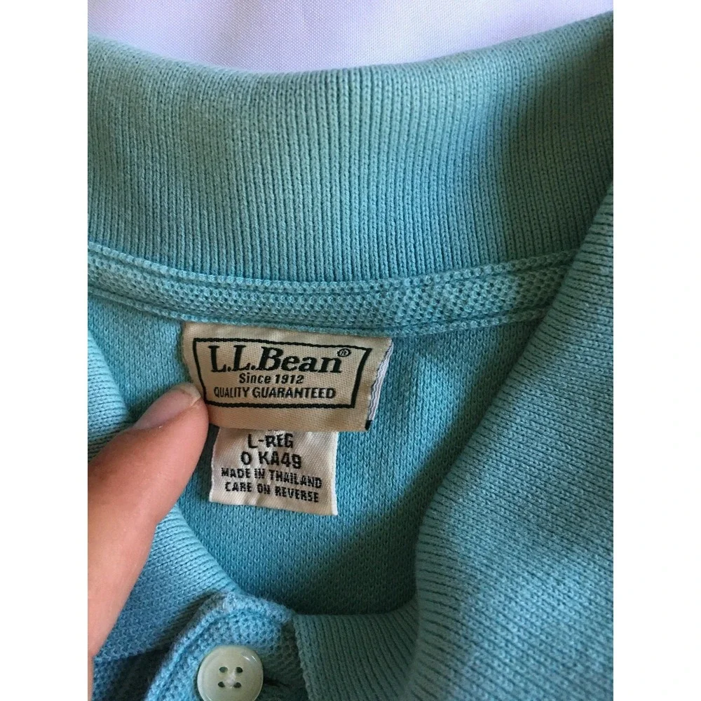 LL Bean Polo Shirt Mens Large Teal Green Pique Knit‎ Short Sleeve Golf Classic - Picture 6 of 12